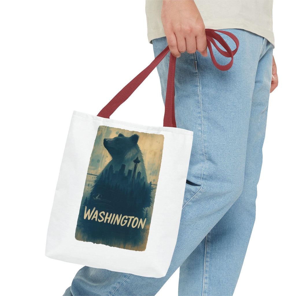 Washington Bear Skyline Tote Bag | Seattle Space Needle City Silhouette