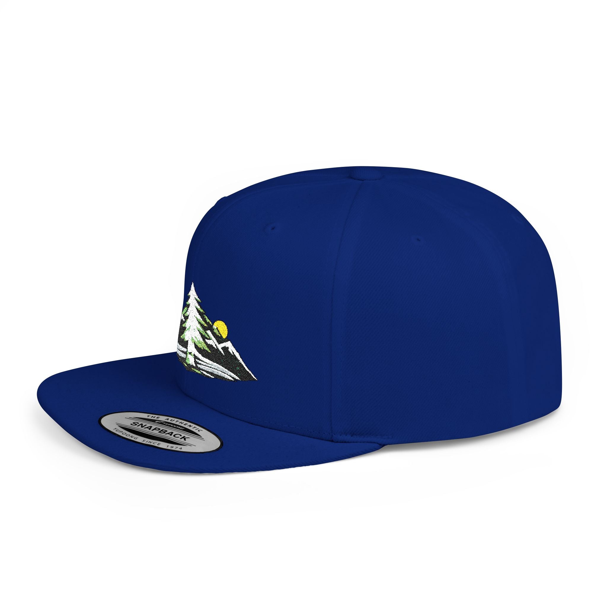 Mountain Sunrise Snapback Hat — Embroidered Pine & Sunrise Flat Bill