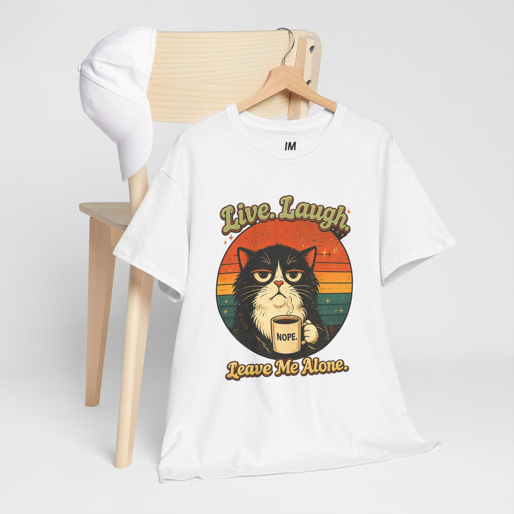 Cat T-Shirt — "Live, Laugh. Leave Me Alone." Retro Vintage Cat Mug Tee