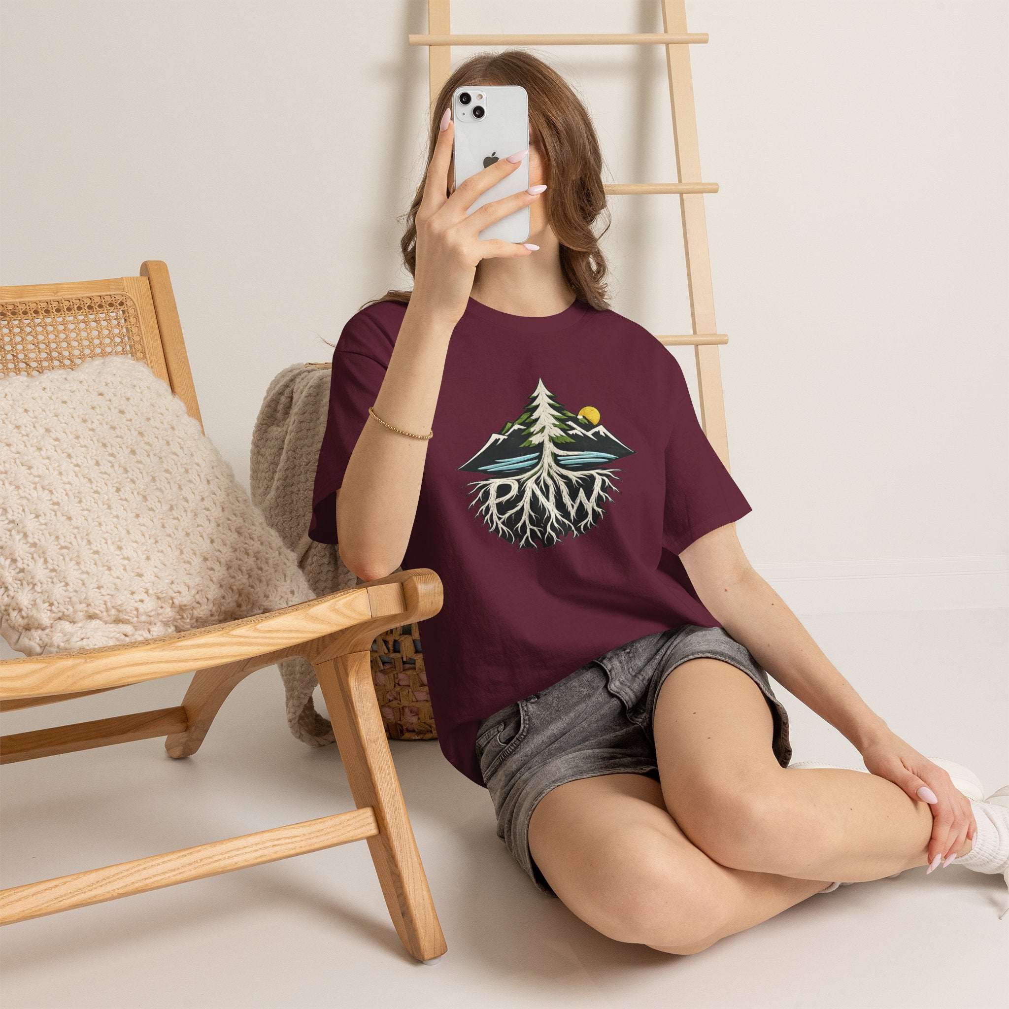 Tree & Roots Mountain T-Shirt — "Rooted in the Pacific Northwest" Nature Graphic Tee
