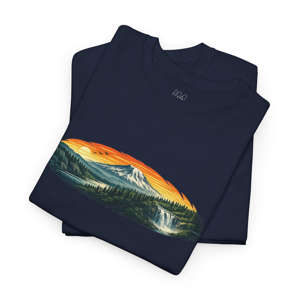 Mount Rainier & Snoqualmie Falls Sunset T-Shirt — Scenic Mountain Landscape Tee