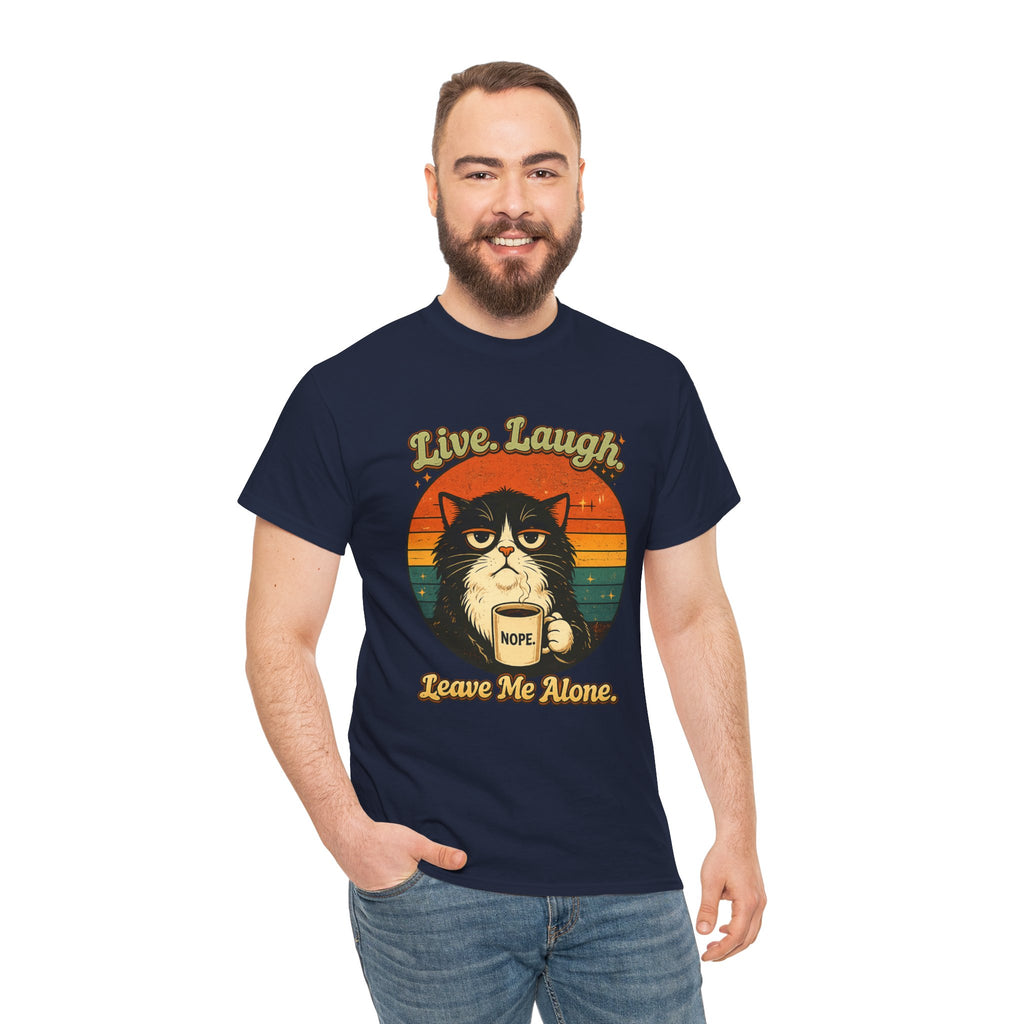 Cat T-Shirt — "Live, Laugh. Leave Me Alone." Retro Vintage Cat Mug Tee