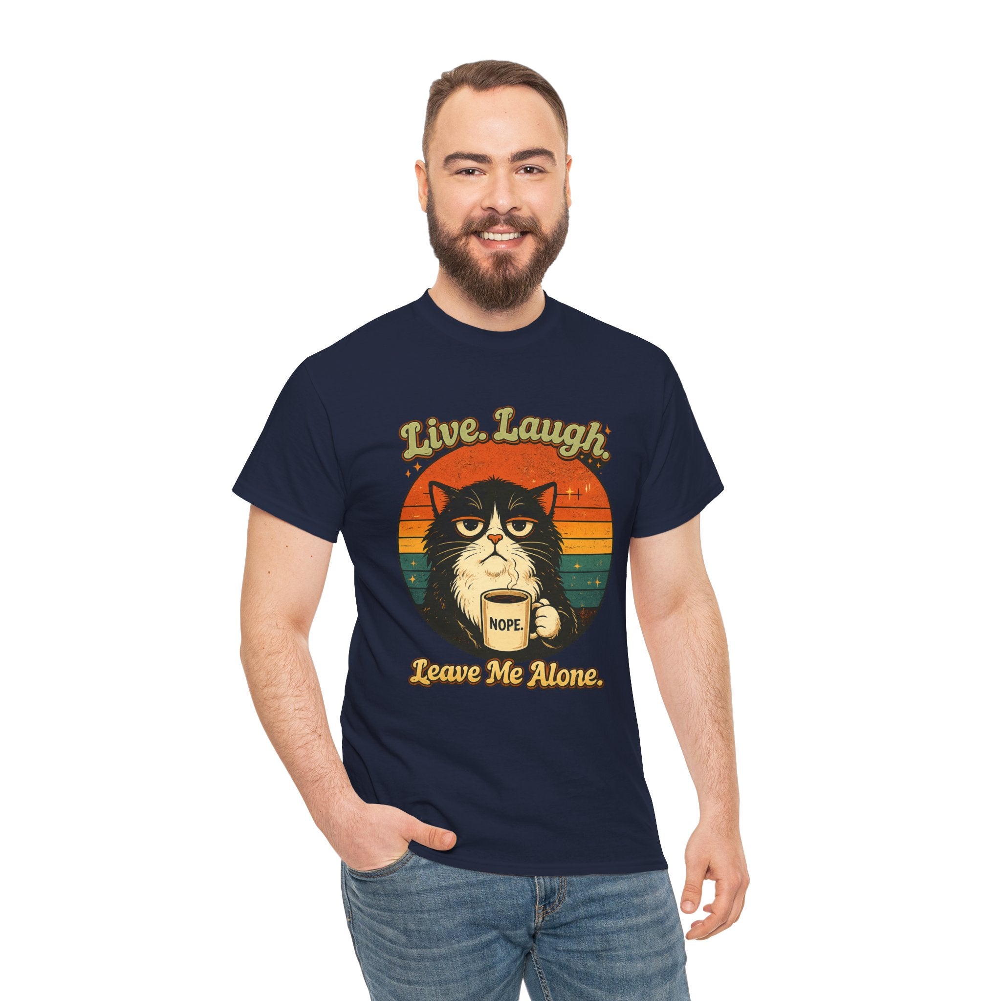 Cat T-Shirt — "Live, Laugh. Leave Me Alone." Retro Vintage Cat Mug Tee