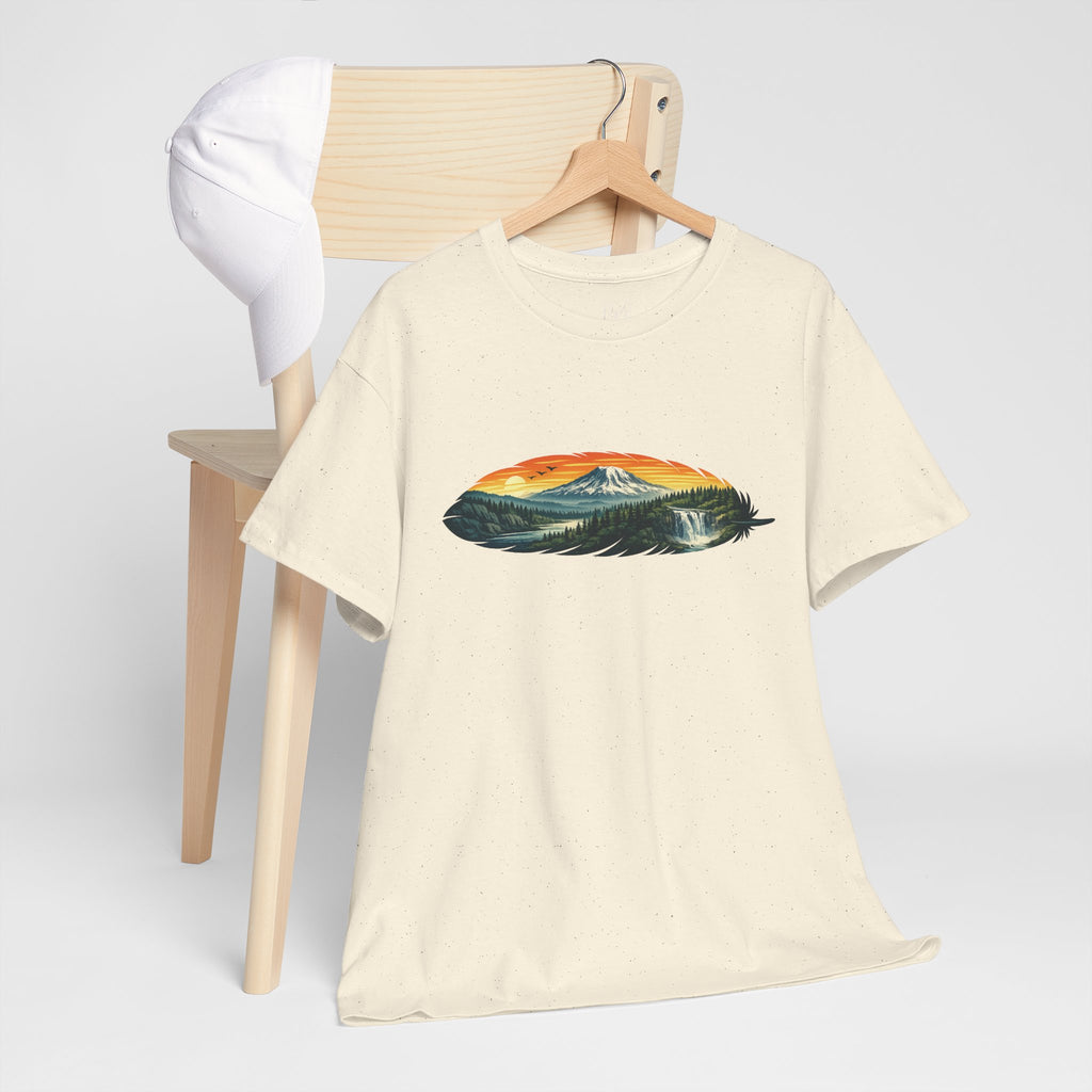 Mount Rainier & Snoqualmie Falls Sunset T-Shirt — Scenic Mountain Landscape Tee