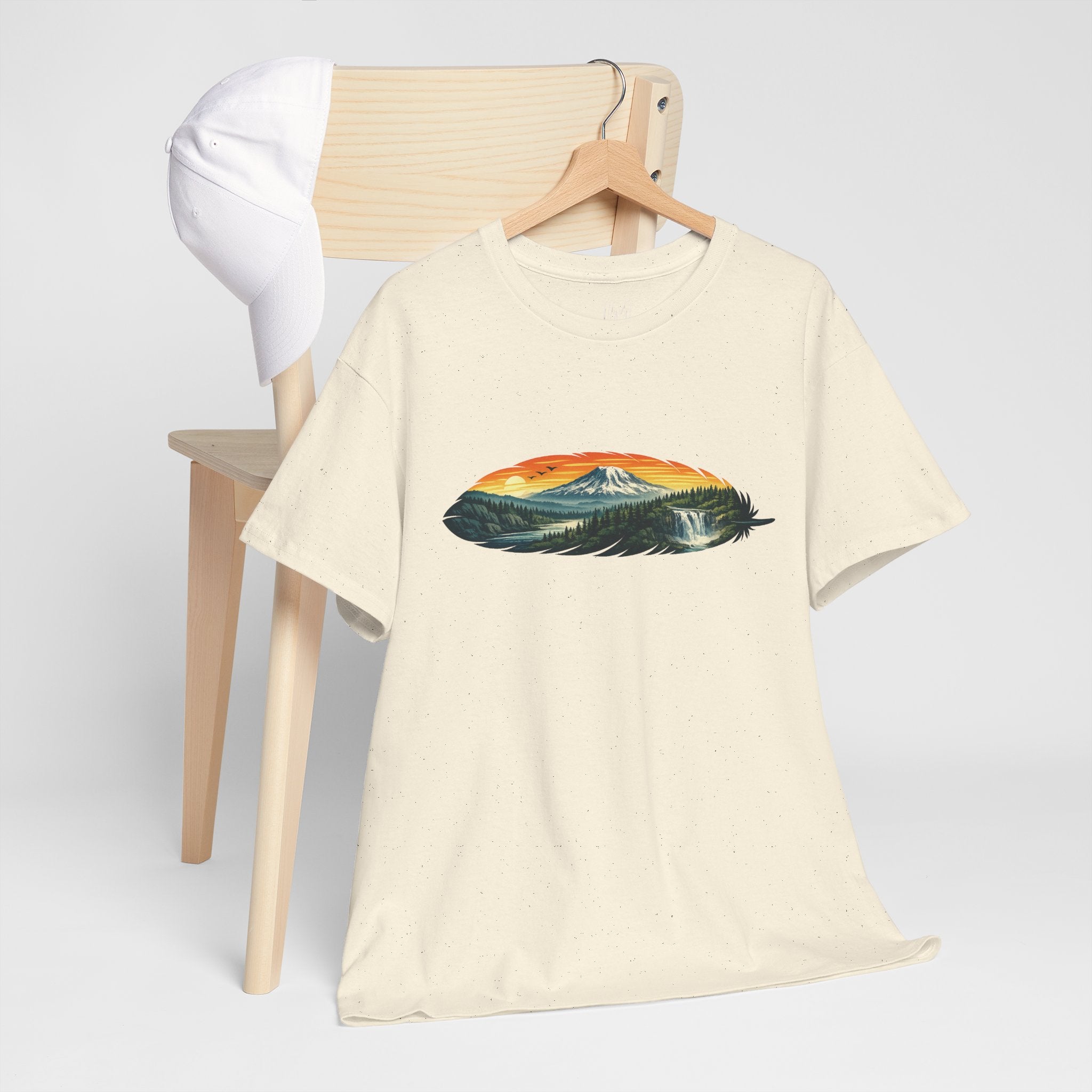 Mount Rainier & Snoqualmie Falls Sunset T-Shirt — Scenic Mountain Landscape Tee