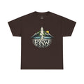 Tree & Roots Mountain T-Shirt — "Rooted in the Pacific Northwest" Nature Graphic Tee