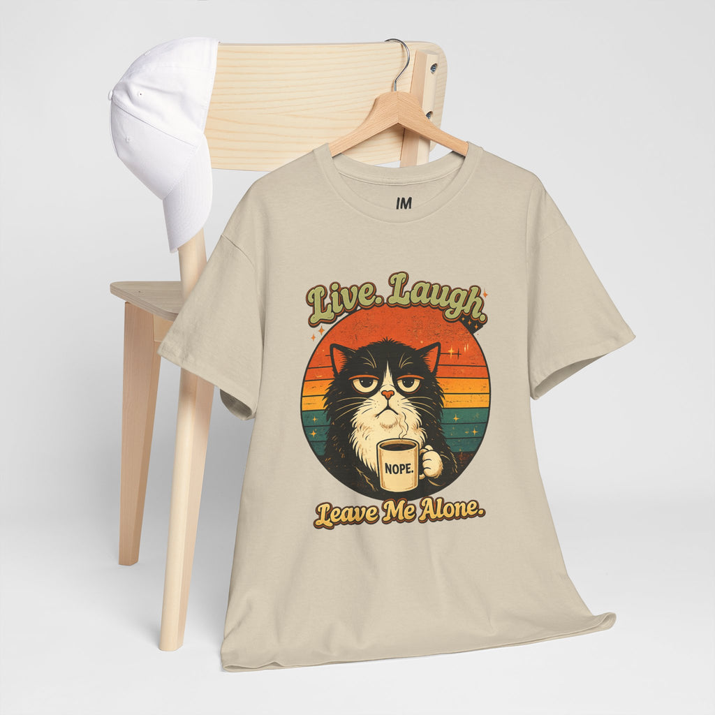 Cat T-Shirt — "Live, Laugh. Leave Me Alone." Retro Vintage Cat Mug Tee