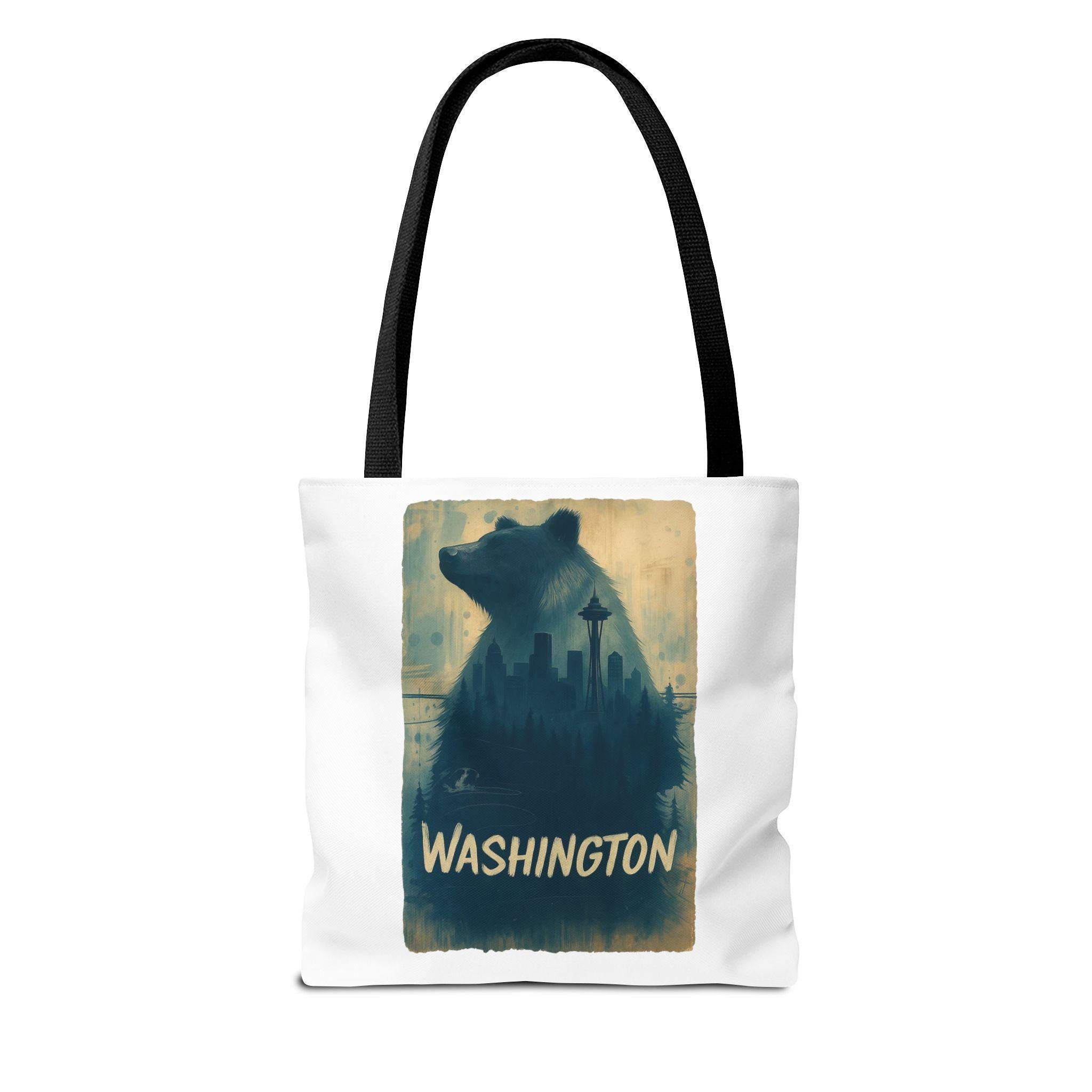 Washington Bear Skyline Tote Bag | Seattle Space Needle City Silhouette