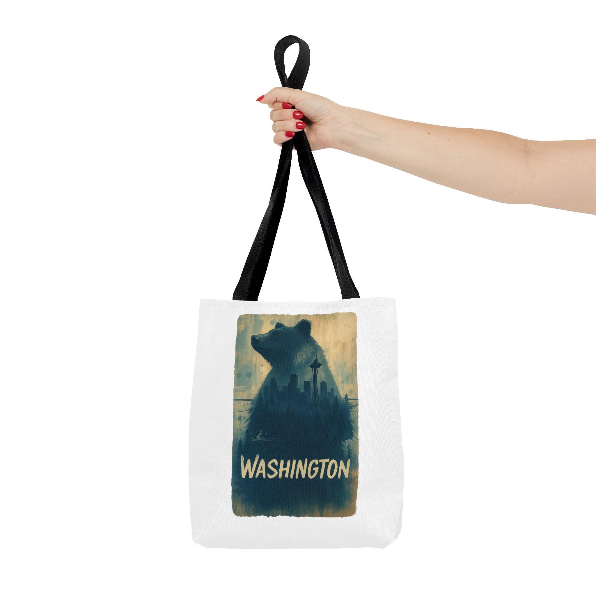 Washington Bear Skyline Tote Bag | Seattle Space Needle City Silhouette