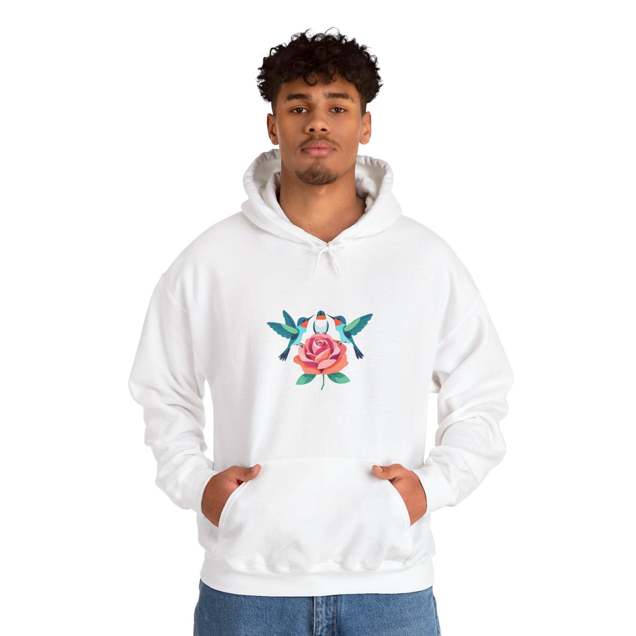 Rose and Hummingbirds Hoodie | Floral Bird Illustration
